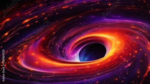 AI GENERATE background, A cosmic black hole surrounded by a gradient swirl of red, orange, and purple