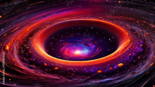 AI GENERATE background, A cosmic black hole surrounded by a gradient swirl of red, orange, and purple