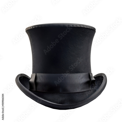 a black top hat on a transparent background. PNG. Vintage black hat of a magician illusionist