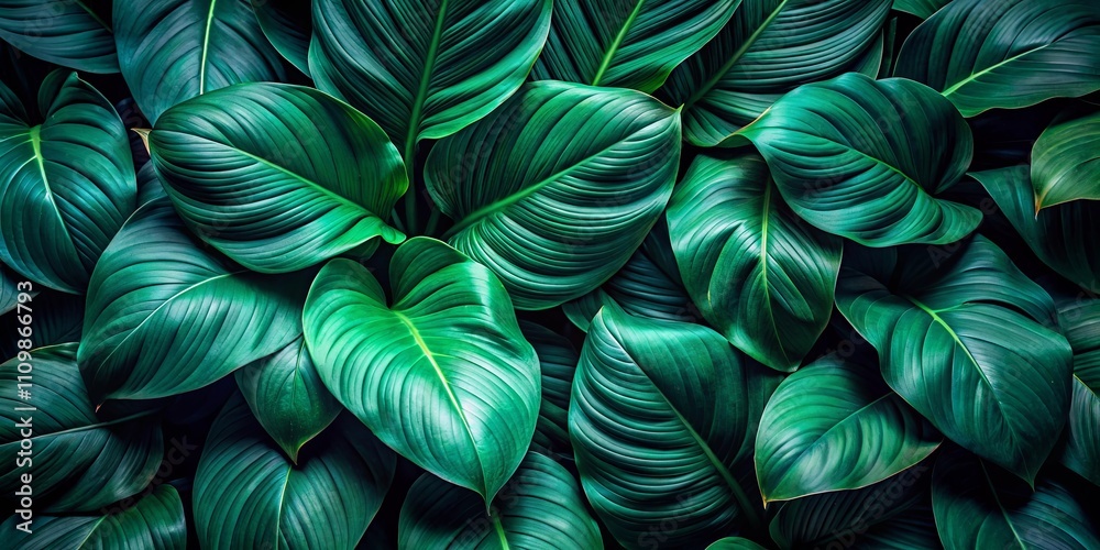 Lush Green Tropical Foliage Background Texture Vibrant Emerald Leaves with Deep Veins Lush Green Tropical Foliage Background Texture Vibrant Emerald Leaves with Deep Veins