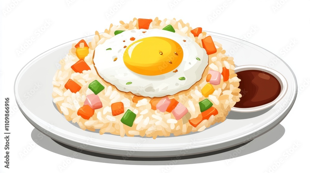 Delicious Fried Rice Dish with Sunny Side Up Egg and Sauce Delicious Fried Rice Dish with Sunny Side Up Egg and Sauce