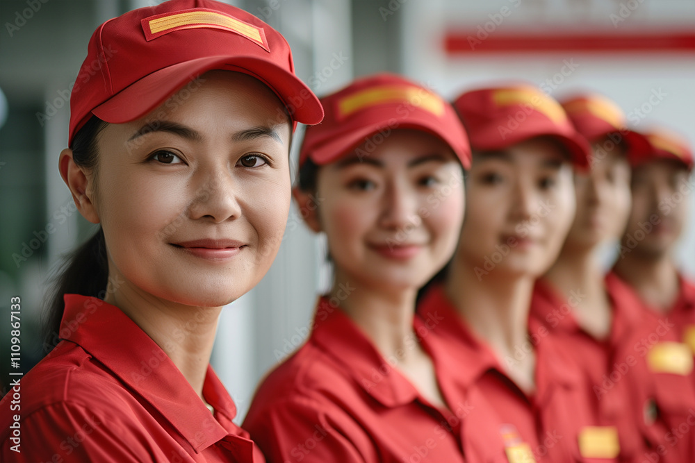 Photography of a China team of workers from a transport agency at their workplace. Photography of a China team of workers from a transport agency at their workplace.