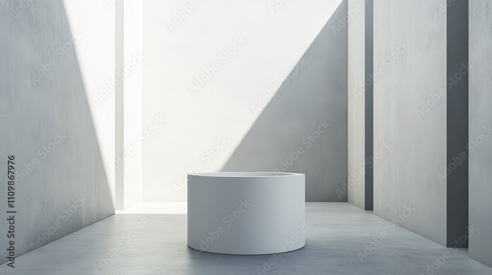 Fototapeta premium White Cylinder in a Minimalist Concrete Room