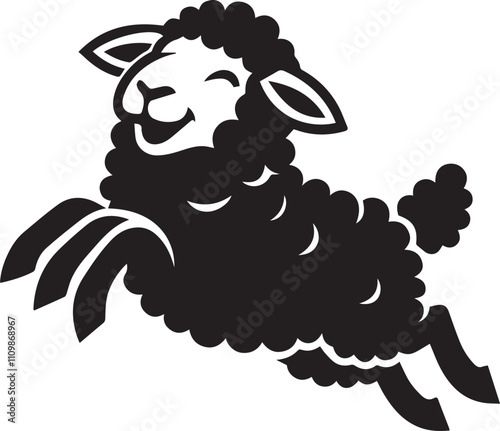 A sheep in mid jump cheerful and energetic vector silhouette