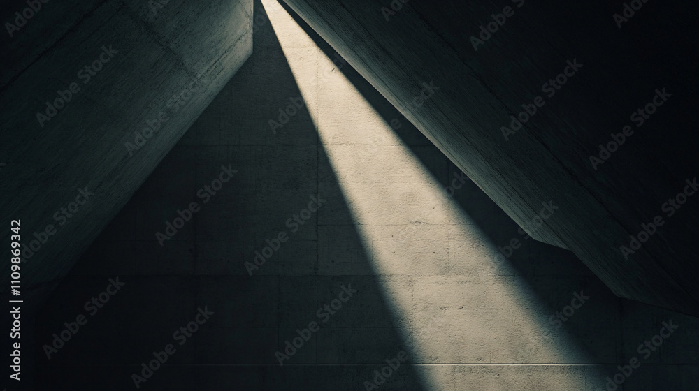 Fototapeta premium dynamic interplay of light and shadow creates mysterious atmosphere in this architectural space, highlighting textures of concrete walls