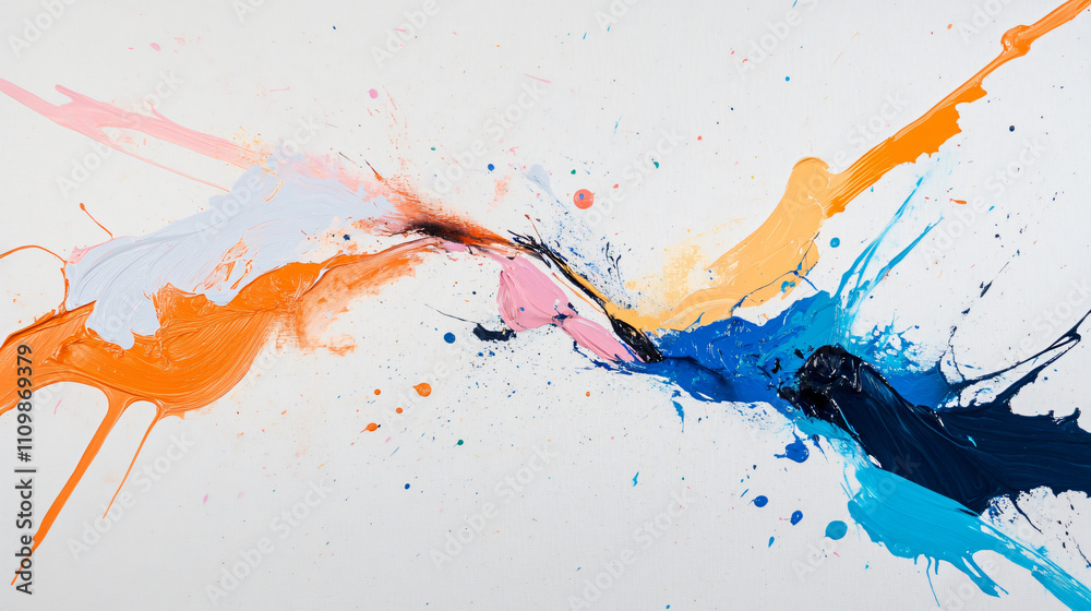 dynamic splash of paint creates energetic abstract composition, showcasing vibrant colors like orange, blue, and pink. lively strokes evoke creativity and movement dynamic splash of paint creates energetic abstract composition, showcasing vibrant colors like orange, blue, and pink. lively strokes evoke creativity and movement