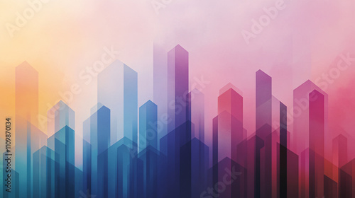 futuristic cityscape silhouette with colorful gradients and geometric shapes evokes sense of wonder and imagination