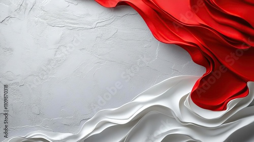 a close up of a red and white cloth on a white surface