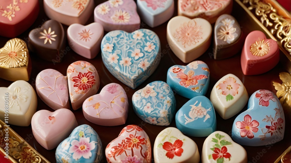 closeup shot of heartshaped chocolates closeup shot of heartshaped chocolates