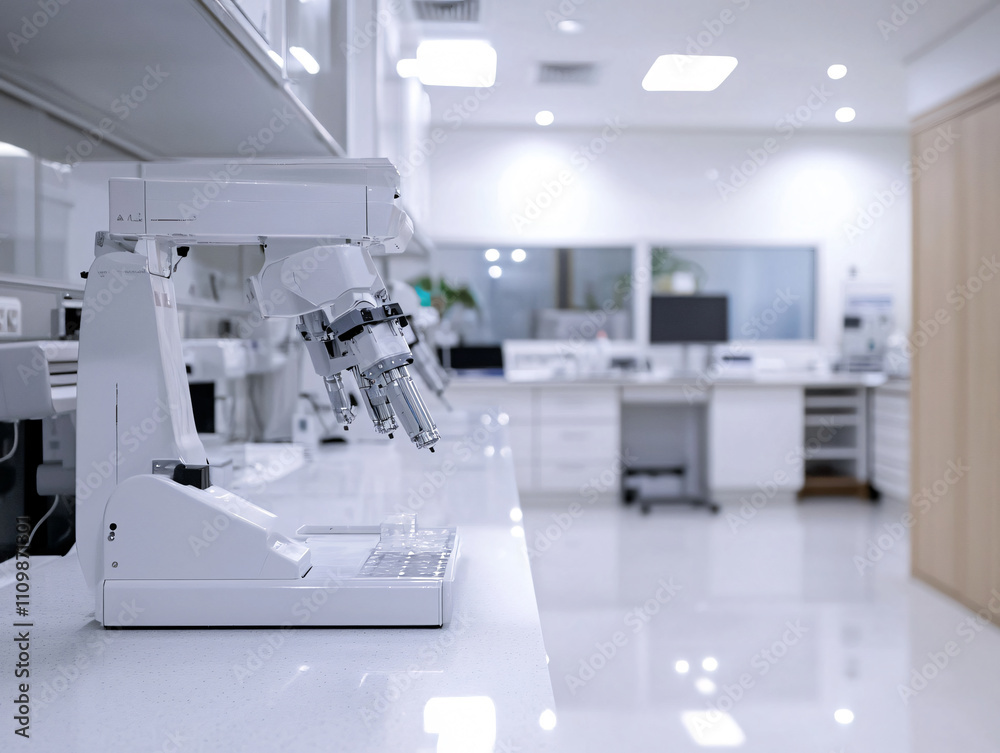 modern laboratory featuring automated robotic systems for testing, showcasing advanced technology and clean, organized workspace modern laboratory featuring automated robotic systems for testing, showcasing advanced technology and clean, organized workspace