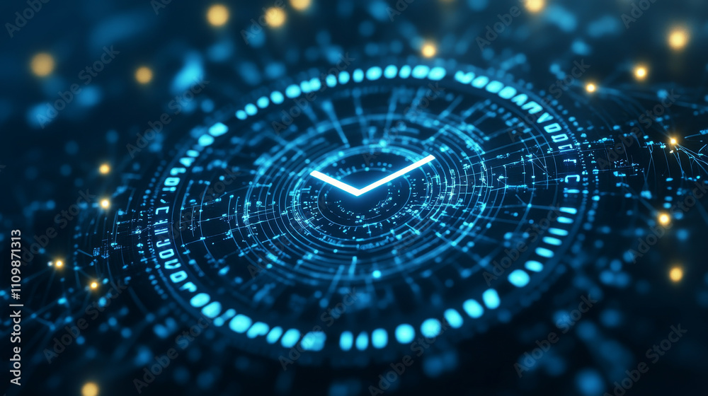 Obraz premium Futuristic digital clock interface with glowing blue lights.