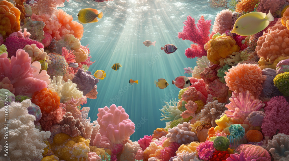 Vibrant coral reef teeming with colorful fish and diverse marine life ...