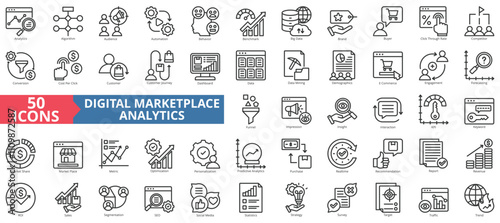 Wallpaper Mural Digital marketplace analytics icon collection set. Contain analytics, algorithm, automation, behavior, benchmark, big data, brand, buyer, ctr, competitor, conversion, cpc, customer, ecommerce, sales Torontodigital.ca