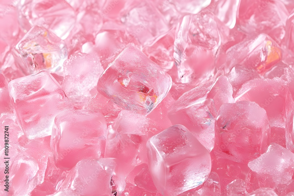 A close-up of pink ice cubes, creating a vibrant and refreshing visual. A close-up of pink ice cubes, creating a vibrant and refreshing visual.