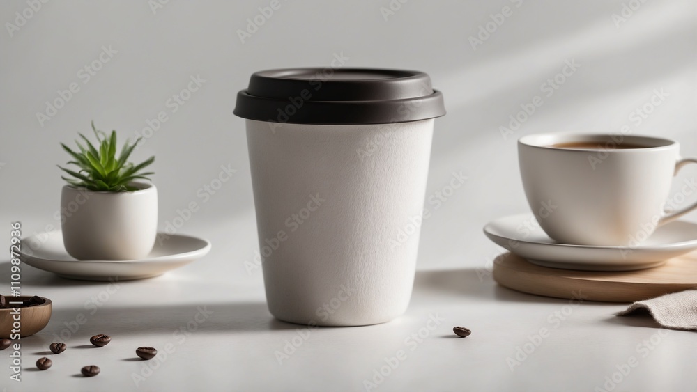 Minimalist Coffee Cup Mockup on Wooden Surface Minimalist Coffee Cup Mockup on Wooden Surface