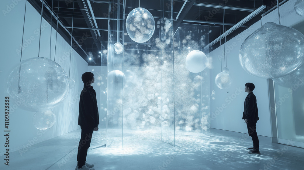 Obraz premium Museum visitors, media art exhibition, exhibition hall, art gallery