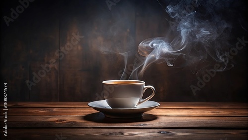 Aromatic Steam Rising from a Cup of Tea on Rustic Wooden Table