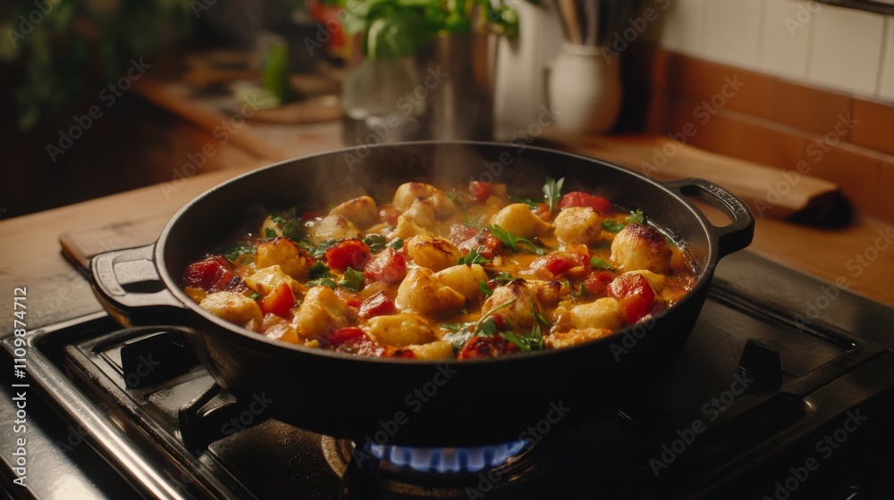 Flavorful Stew with Potatoes and Vegetables in a Black Pot Flavorful Stew with Potatoes and Vegetables in a Black Pot