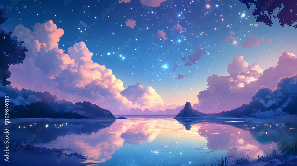 Naklejka premium Starlit River Reflection