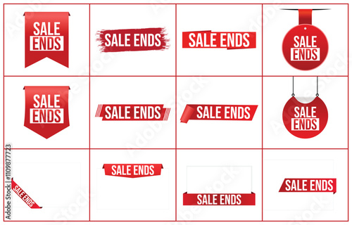 Sale Ends red vector banner illustration isolated on white background