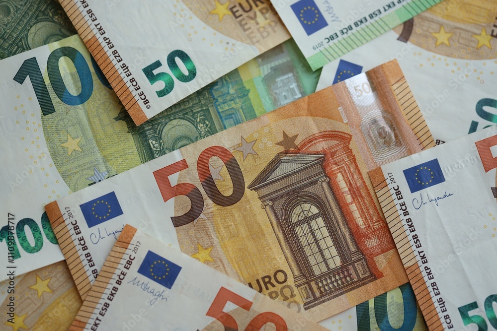 Pile of euro paper banknotes as finance background. Financial, saving or investment Pile of euro paper banknotes as finance background. Financial, saving or investment