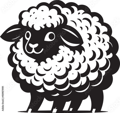 A sheep with a big wool coat looking playful vector silhouette