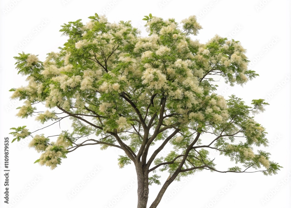 Obraz premium European Ash tree with flowers isolated on white background