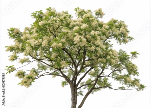 European Ash tree with flowers  isolated on white background photo