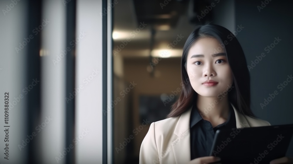 Confident Businesswoman with Tablet in Modern Office Confident Businesswoman with Tablet in Modern Office