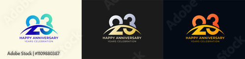 Logo Anniversary with Swoosh Sunrise  23th, 23th Happy Anniversary with Colorful Gradient, Luxury Gold and Silver.
