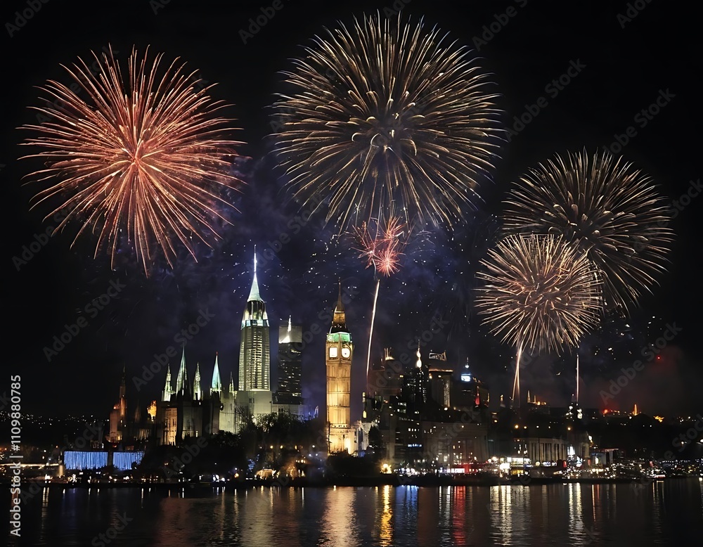 Fototapeta premium fireworks over the river