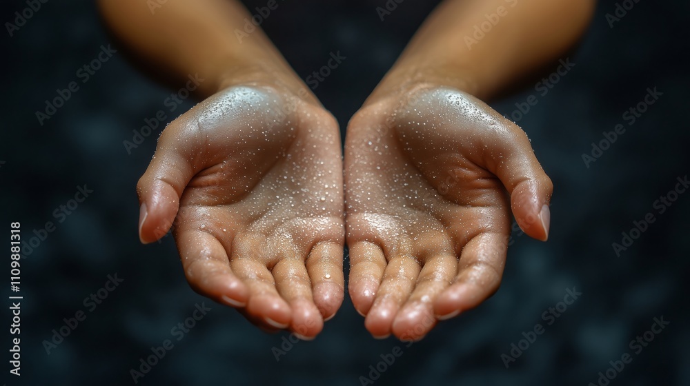 Fototapeta premium Delicate Hands Holding Water Droplets Capturing Natural Beauty