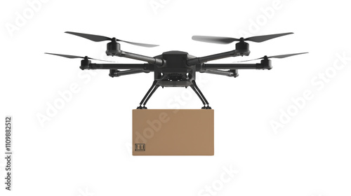 A delivery drone hovering against a transparent background, designed with sleek, modern features, ready to transport packages.