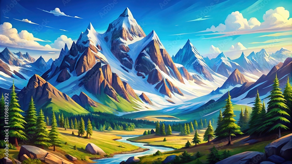 Snowy Mountain Range - Documentary Illustration Snowy Mountain Range - Documentary Illustration