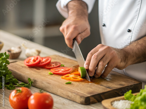 chef cutting tomato