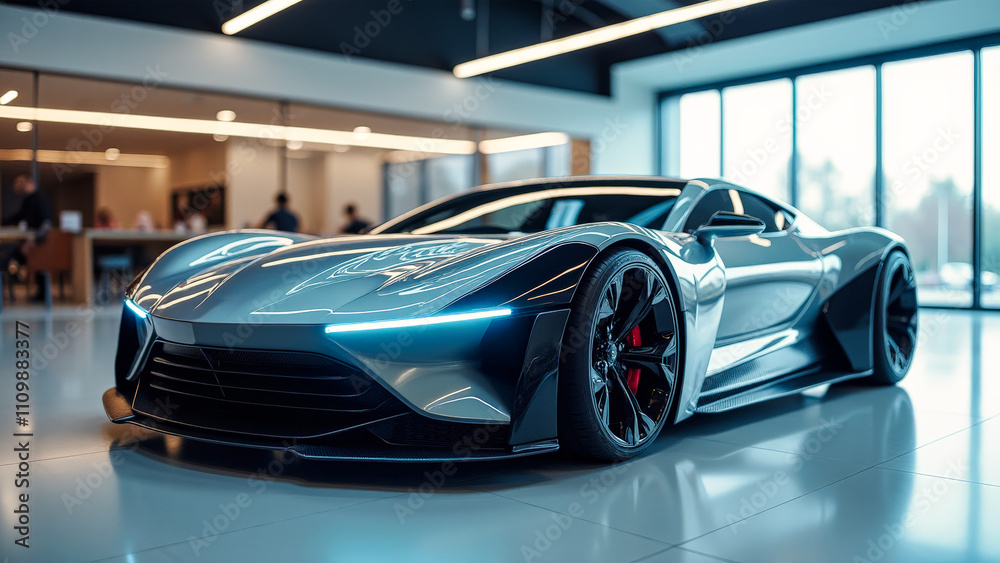 Fototapeta premium EV Supercar in Showroom