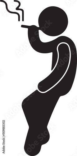 Illustration of an icon of a stickman smoking while leaning, silhouette style
