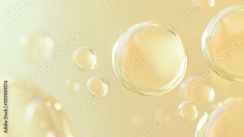 Golden Oil Bubbles on Yellow Background