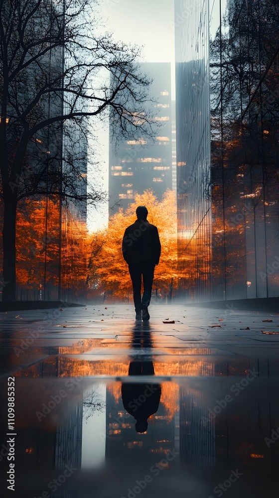 Fototapeta premium silhouette of a business man walking in the city