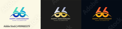 Logo Anniversary with Swoosh Sunrise 66th, 66th Happy Anniversary with Colorful Gradient, Luxury Gold and Silver.