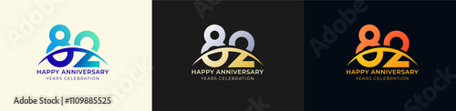 Logo Anniversary with Swoosh Sunrise 82th, 82th Happy Anniversary with Colorful Gradient, Luxury Gold and Silver.