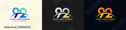 Logo Anniversary with Swoosh Sunrise 92th, 92th Happy Anniversary with Colorful Gradient, Luxury Gold and Silver. photo