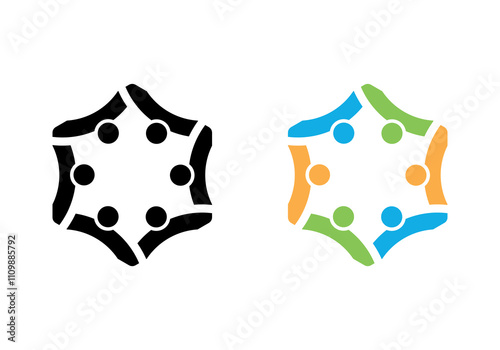 Vector graphic group connection logo.Eight people in the circle.logo team work Pro Vector