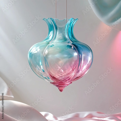 AI GENERATE background, A translucent vase refracting light in gradients of turquoise and pink
