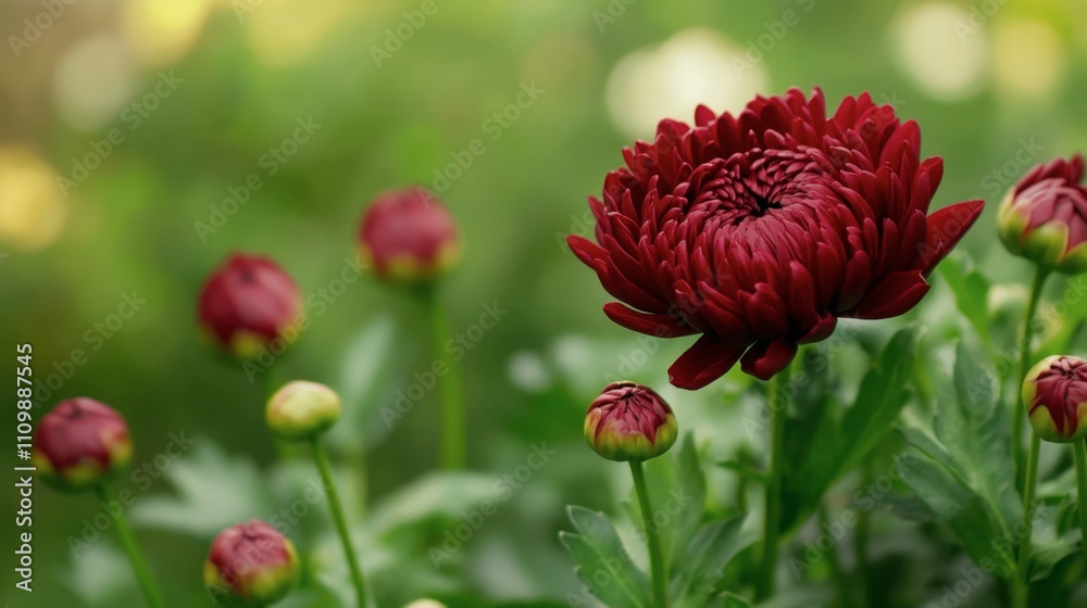 Stunning Red Flower Blooms Among Green Foliage in Soft Light Stunning Red Flower Blooms Among Green Foliage in Soft Light
