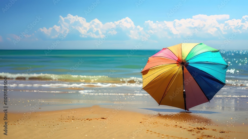 red umbrella on beach red umbrella on beach