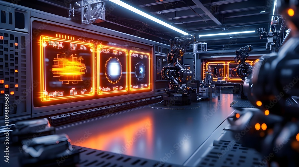 Futuristic Robotic Factory Control Room Futuristic Robotic Factory Control Room