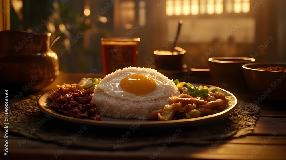 Plate of Nasi Lemak.