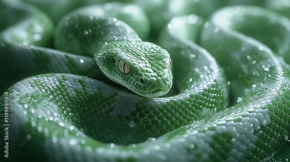 Captivating Green Snake in Its Natural Lush Environment Captivating Green Snake in Its Natural Lush Environment