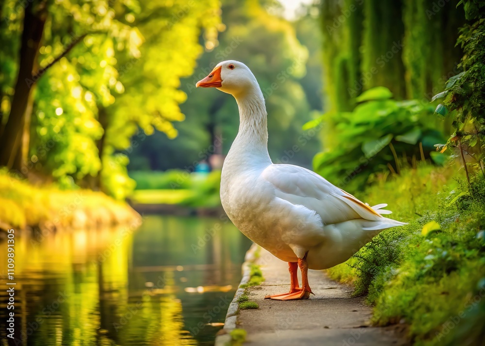 Serene White Goose by Canal - Silhouette AI Art Serene White Goose by Canal - Silhouette AI Art